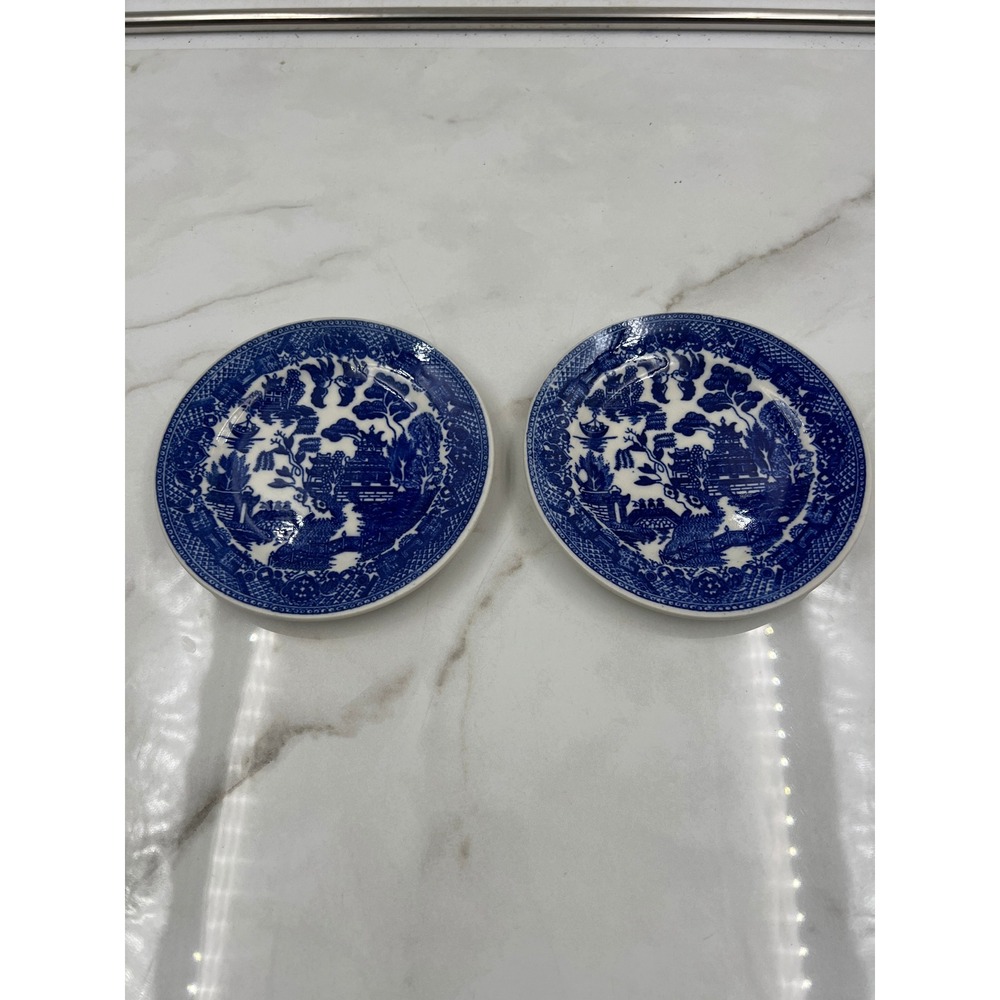 Vintage Blue Willow Salad Plates Set of 2 Japan Cobalt Blue Transferware 6"